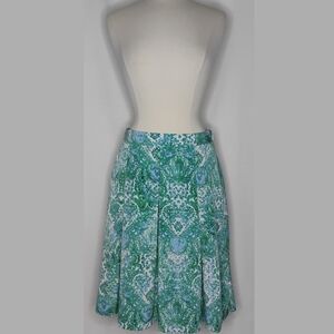 The Limited Blue Green White Paisley Pleated Midi Skirt Boho Aline Pin Up Size 8